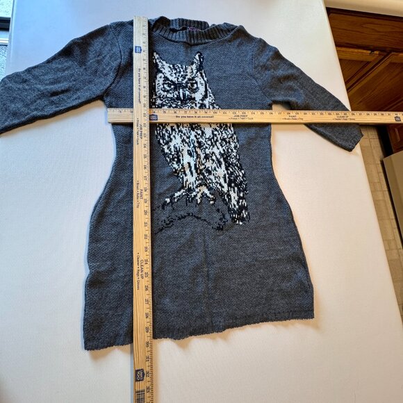 Hot Shot Mini Sweater Dress Tunic Medium Gray Whimsical Owl Graphic - Picture 4 of 8
